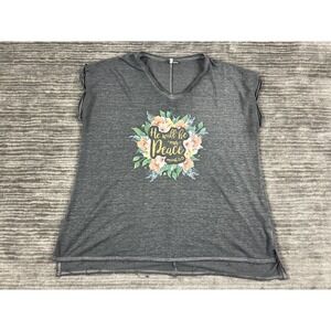 Cato Est 1946 Top Womens 18/20W Gray V-Neck Shortsleeve Cotton Blend